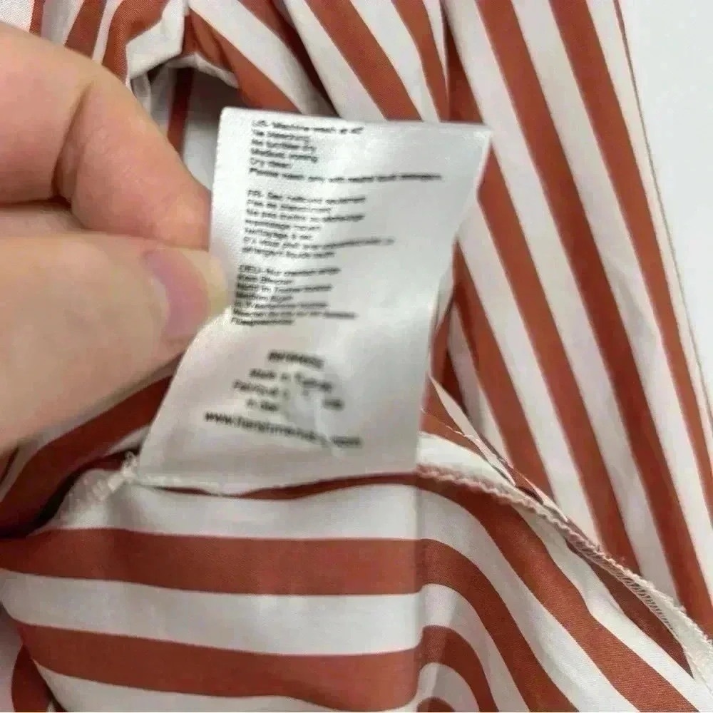 HARSHMAN SHIRT WOMEN’S XS BROWN STRIPED BUTTON DOWN FLARED SLEEVE COTTON NWT - Picture 11 of 13